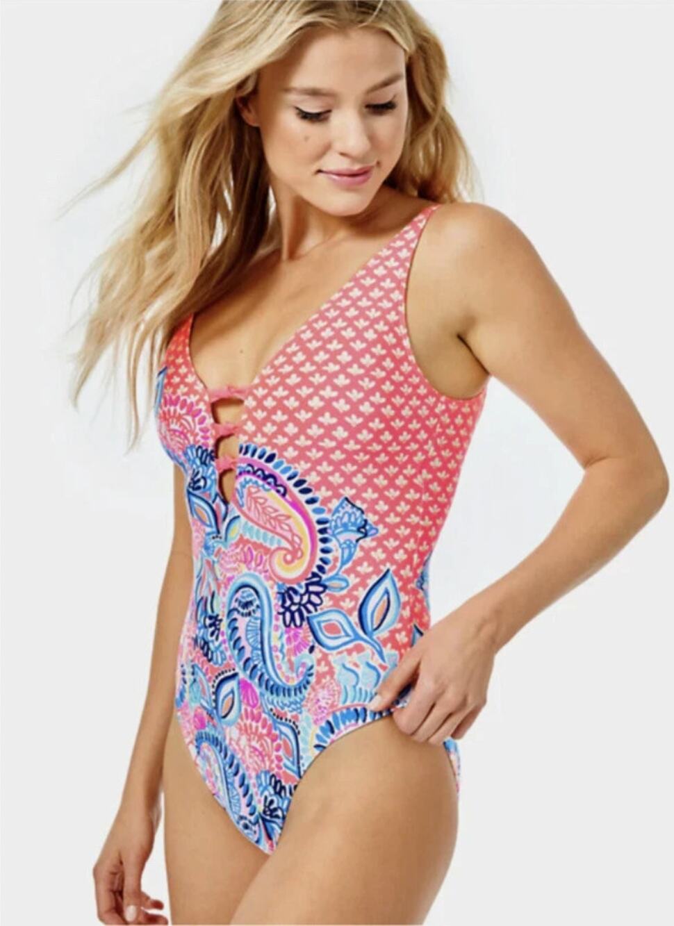 LILLY PULITZER Jaspen One Piece Swimsuit Size 0 Pink Coral Spritz Beach NWOT